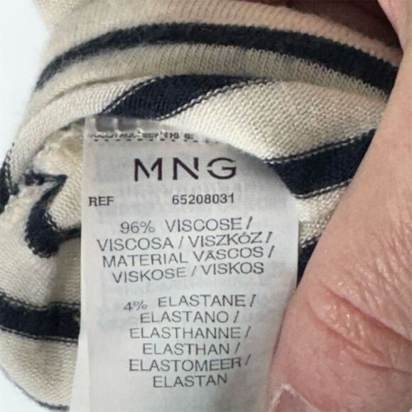 Y2K VTG MNG Black Stripe Puff Shoulder Tee XL Nautical French Clean Girl Sailor - Picture 8 of 11